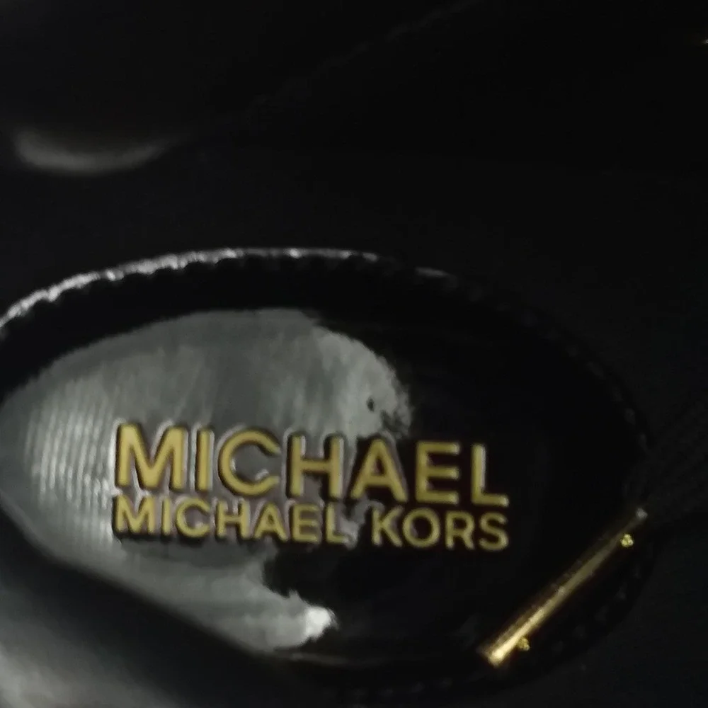 Michael Kors Nikko High-Top Wedge Sneakers Black Gold Patent‎ Leather Women's 8M
